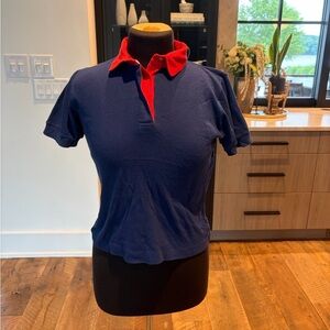 Vintage 70s Royal Pet For Young Juniors Patriotic Polo Top Red White Blue USA